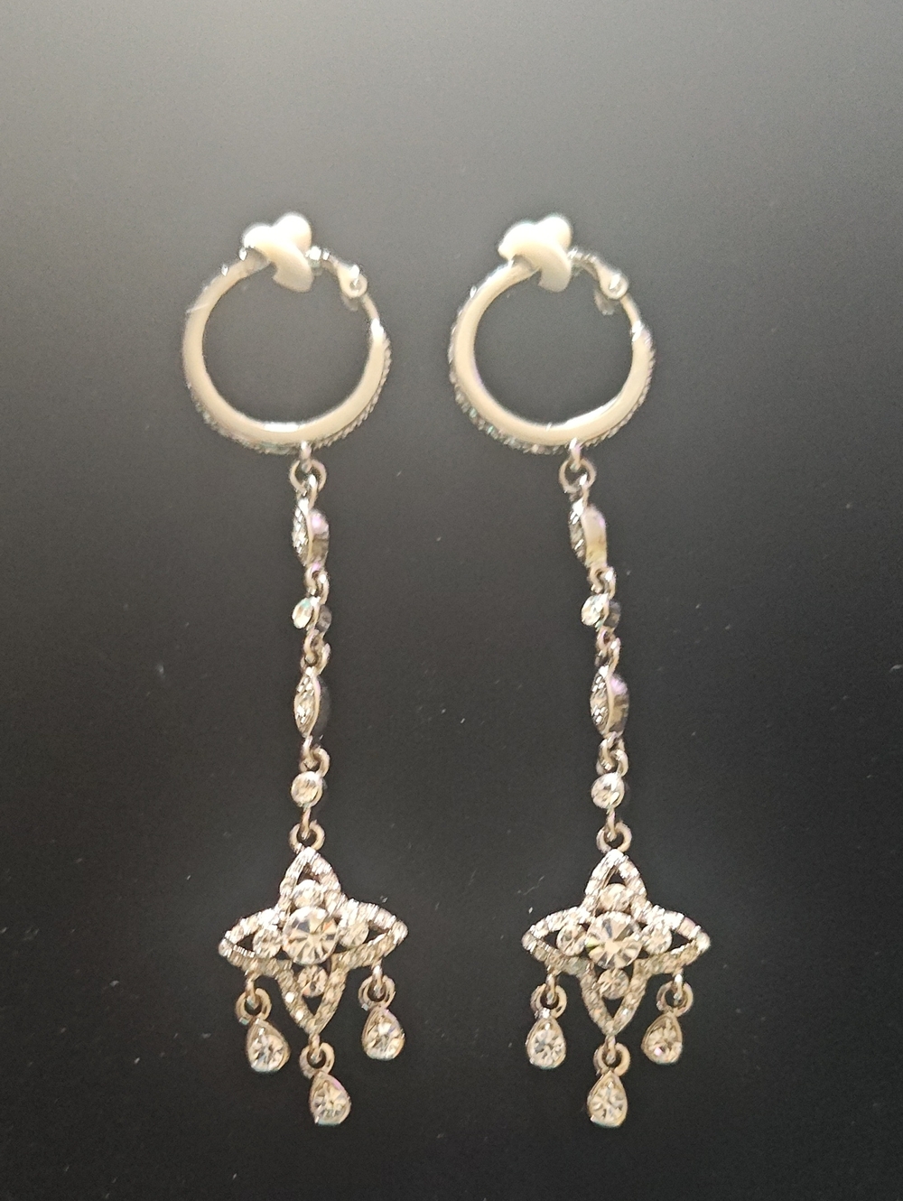 Silver Crystal Dangle Hoop Earrings - Elegant Drop Jewelry
